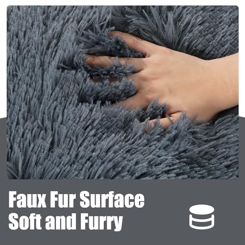Round Stuffed Plush Faux Fur Pouf Ottoman Q471