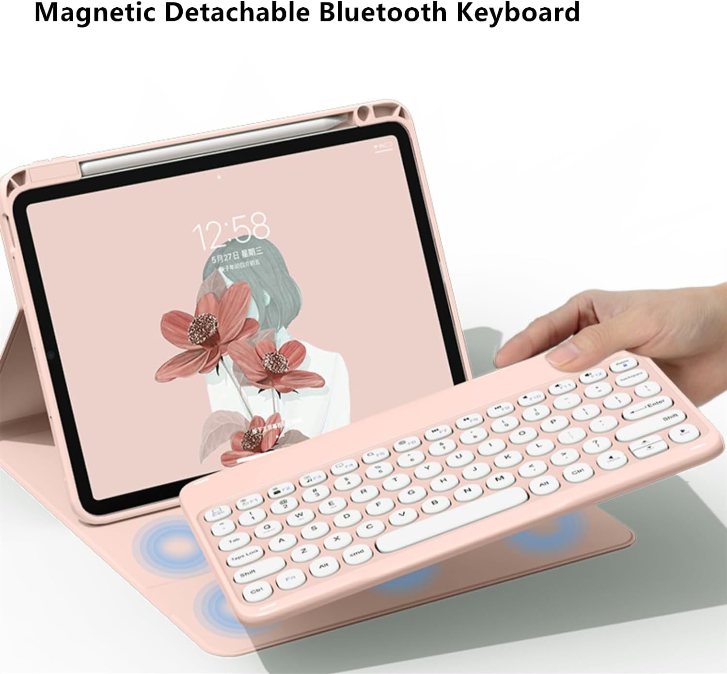 Pink Rotatable Detachable Bluetooth Keyboard Case for iPad 10.2'' 7th/8th/9th Generation K240
