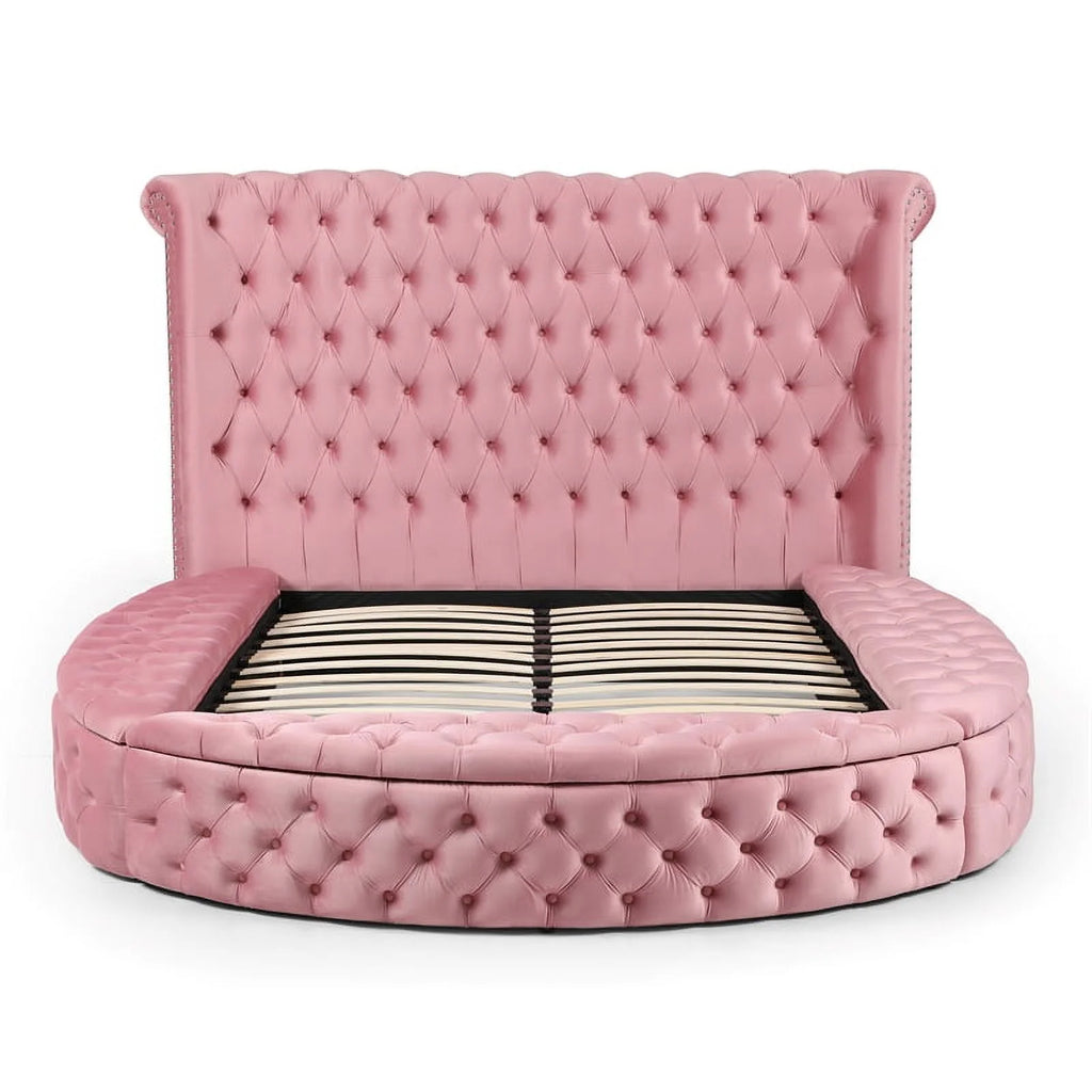 Pink Velvet Upholstered Queen Bed J6964