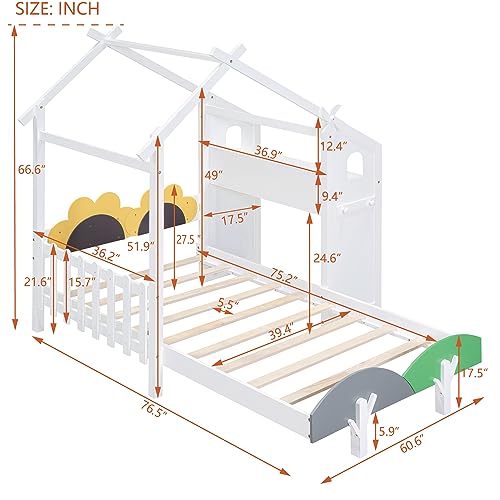 Twin Size Solid Wood House Bed with Desk Z419