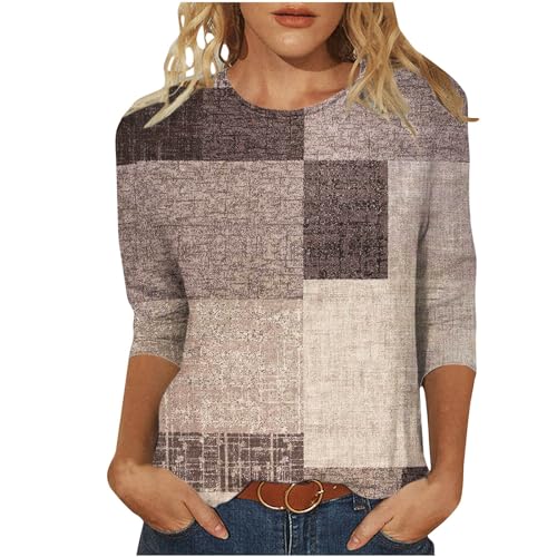 Womens 3/4 Length Sleeve Color Block Tunic Tops Plus Size T Shirts L947