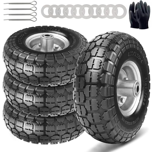 10 Inch 2 Pack Solid Rubber Flat Free Tire and Dolly Wheel with 5/8" Axle L351886