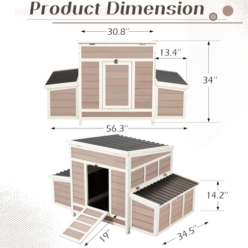 56" Large Wooden Chicken Coop with 6 Nesting Boxes R26789