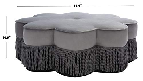 Dark Grey Velvet Flower Ottoman L409851