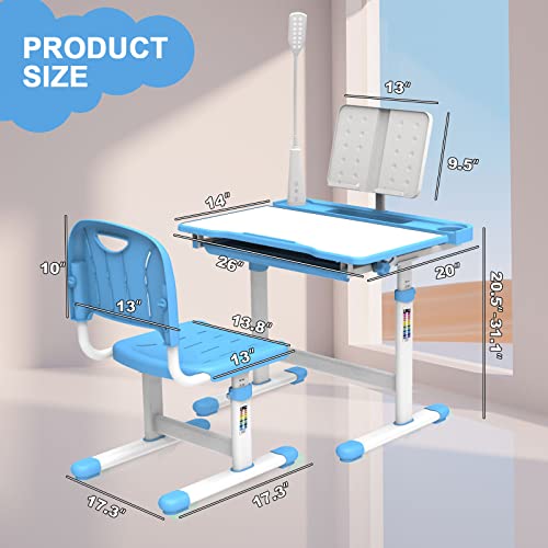 Green Height-Adjustable Kids Desk and Chair Set Q153