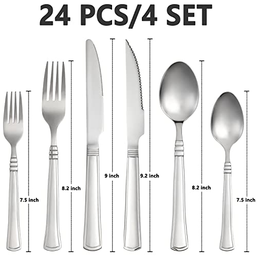 24-Piece Stainless Steel Flatware Set with Steak Knives Service for 4 B438