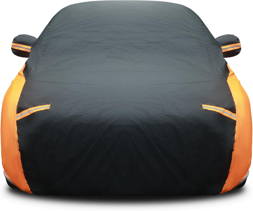 Black Orange Waterproof Full Car Cover for Sedan Length 194-208'' Height 59'' I761
