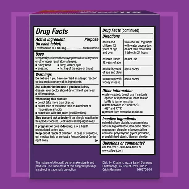 90 tablets 180mg Non-Drowsy Allergy Relief I557927