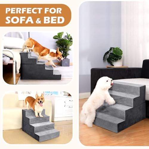 Grey 5-Step High-Density Foam Dog Stairs X183