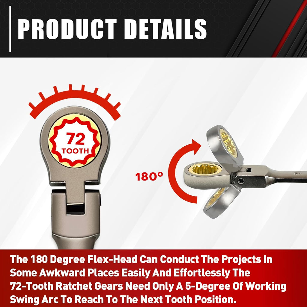 12-Piece 180° Metric Flex-Head Ratcheting Wrench Set K21804