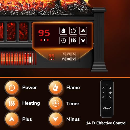 Black 20-Inch Electric Fireplace Logs with Remote Controller E1330