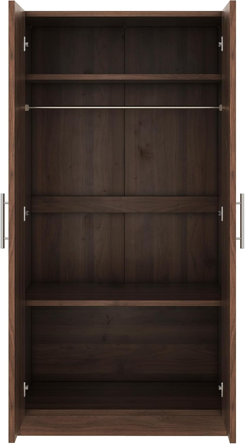 2-Door Wooden Wardrobe Armoire with 3 Adjustable Shelves and Hanging Rod, Brown I937274