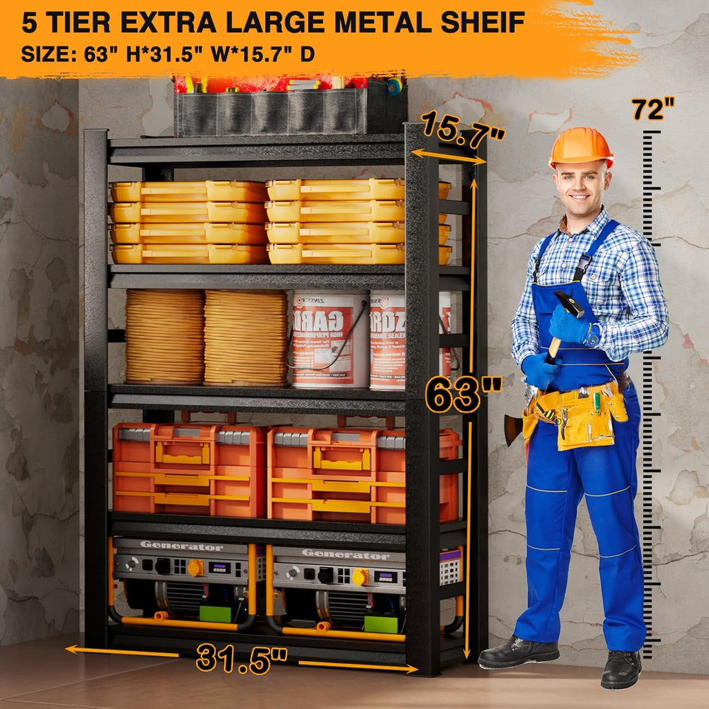 5 Tier Adjustable Metal Garage Shelving 31.5" W X 15.7" D X 63" H R126857
