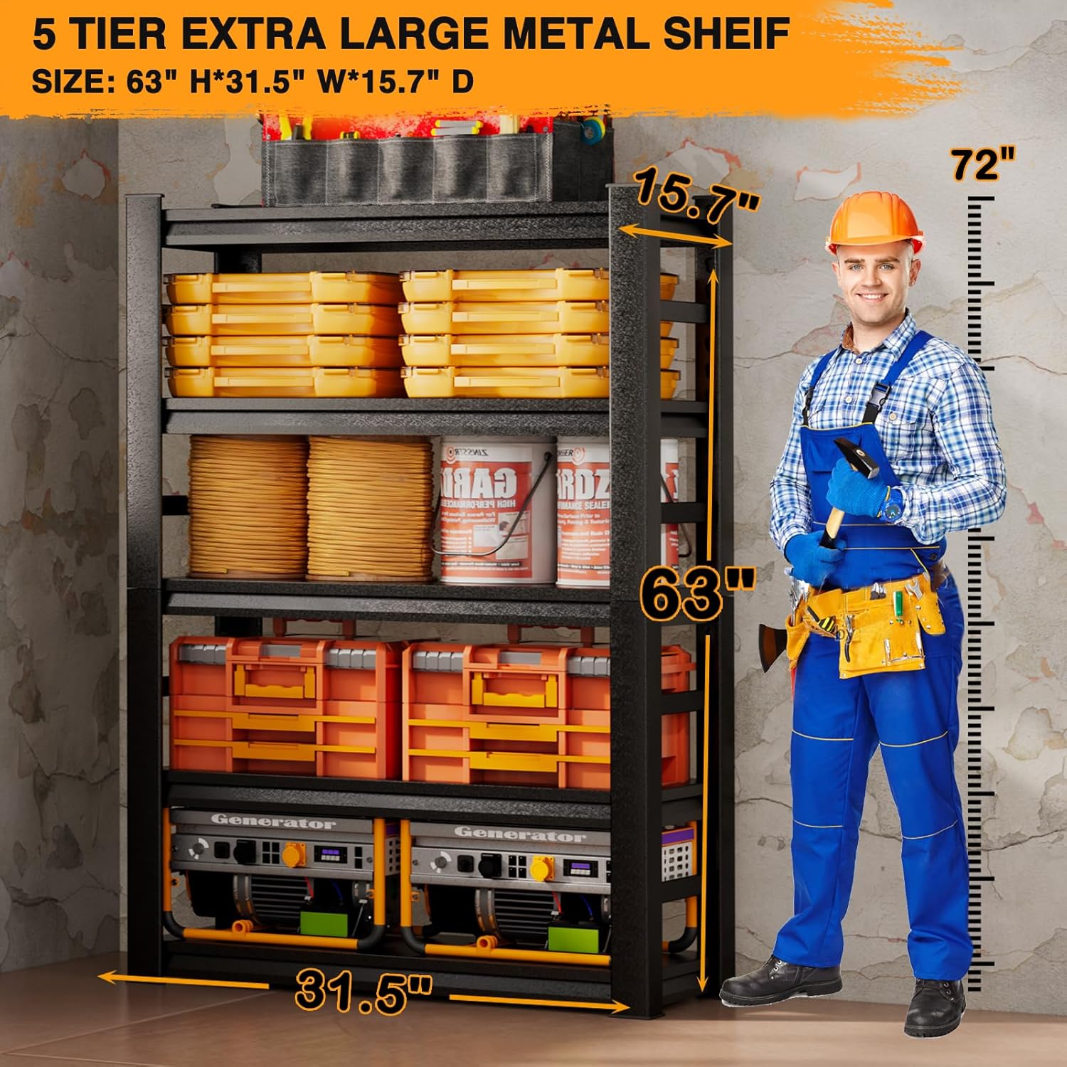 5 Tier Adjustable Metal Garage Shelving 31.5" W X 15.7" D X 63" H R126857