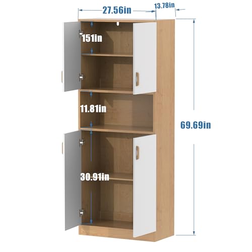 70" Tall Freestanding Wooden Kitchen Pantry Cabinet with Doors P2670