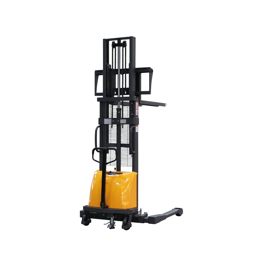 3300lb Cap. Semi-Electric Pallet Straddle Stacker with Adjustable Fork 98" Raised Height C6791