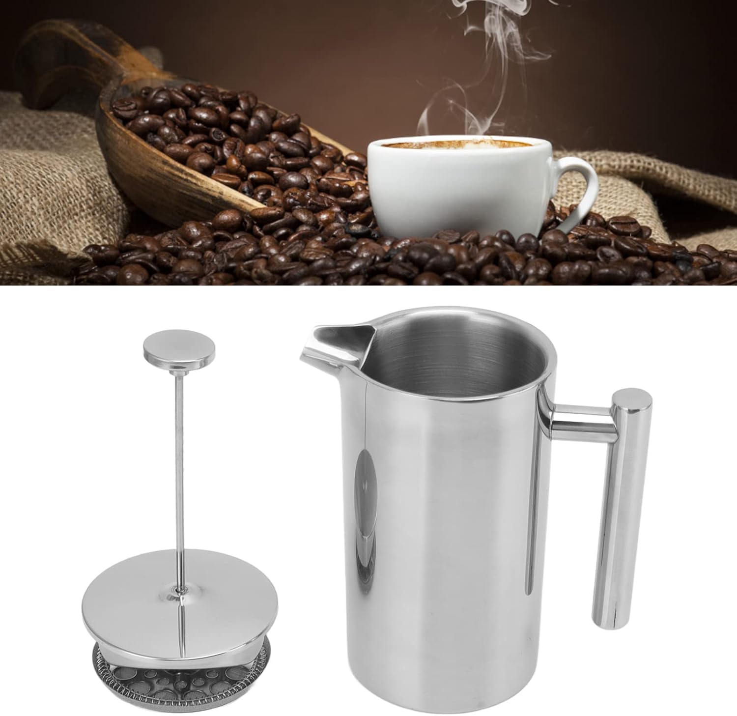 Silver Stainless Steel French Press Coffee Maker 800ML P163