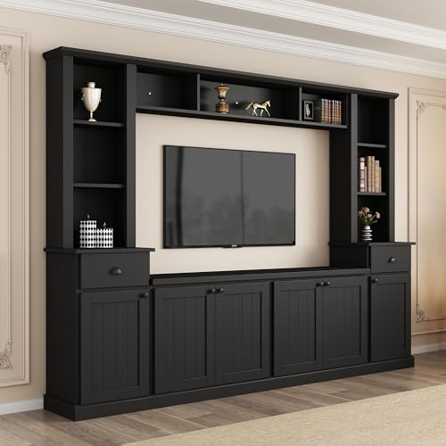 Black TV Stand Set with Storage Cabinets, Drawers and Shelves Q299