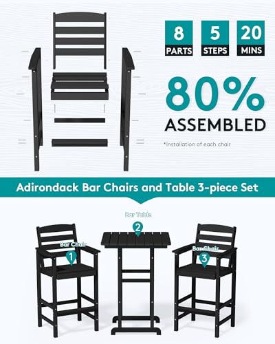 5 Pieces HDPE Adirondack Bar Chairs Set with Bar Pub Table, Black W61007