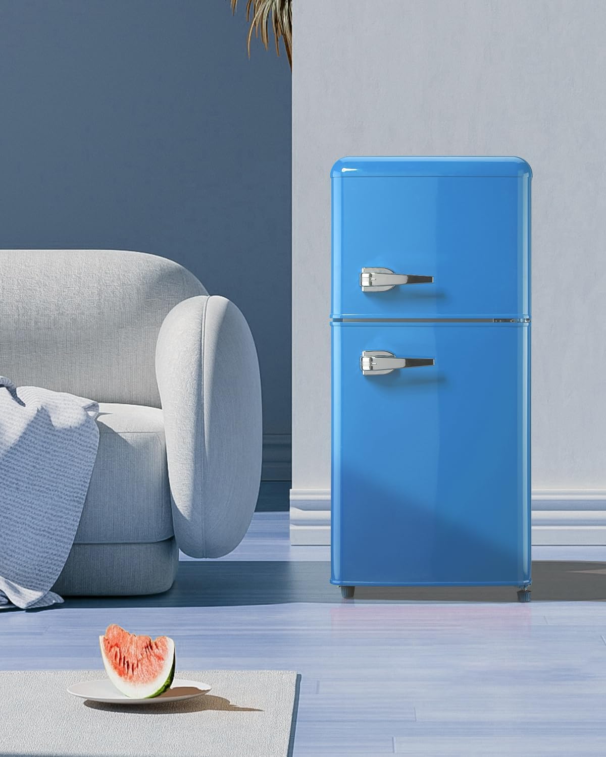 Compact Refrigerator Double Door Mini Fridge with Freezer, 3.5 Cu.ft, Blue Y168