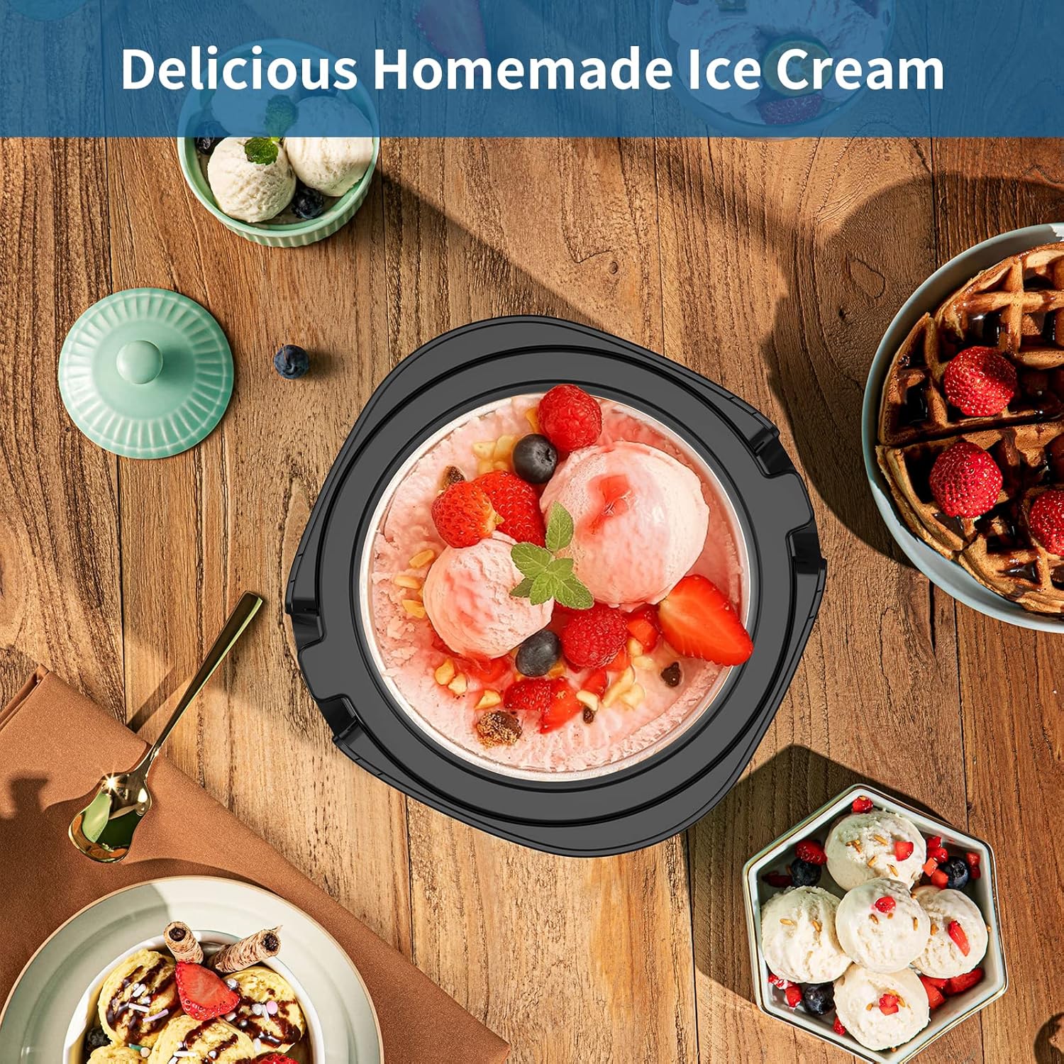 1.58 Quart Ice Cream Maker Machine with Double-Insulated Freezer Bowl P855695