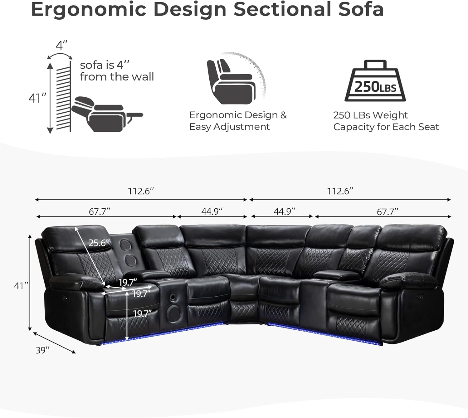 Black Faux Leather Power Reclining L-Shape Sectional Sofa Q599