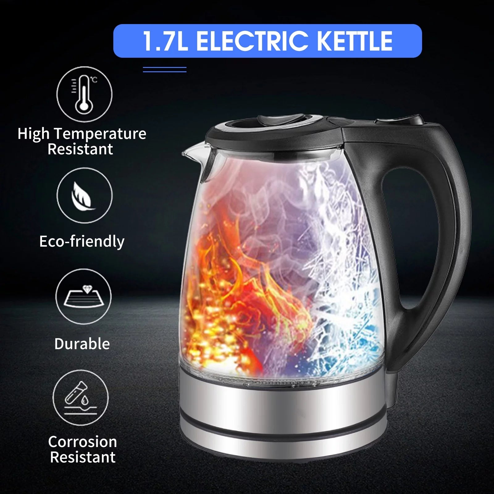 1.7L 1500W Glass Electric Kettle with Auto Shut-Off L339