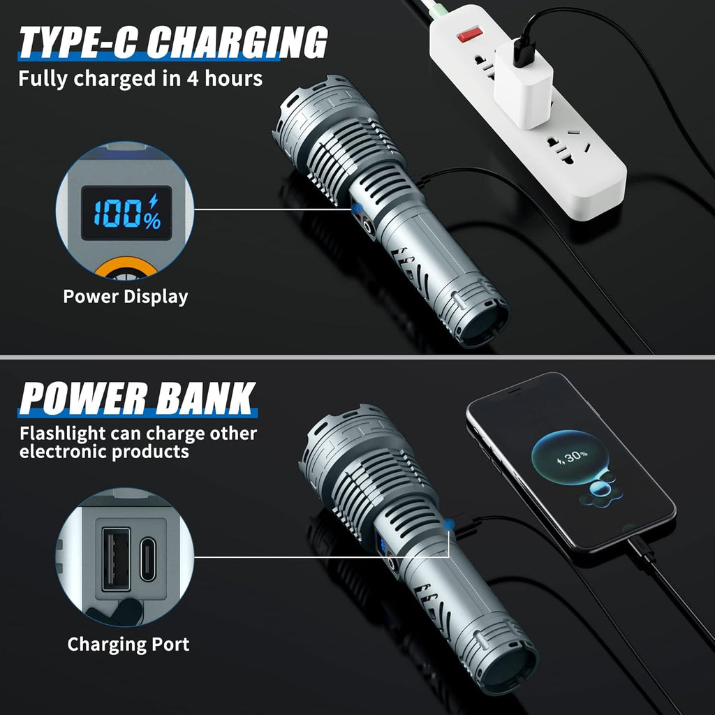 200000 Lumen Rechargeable LED Flashlight with LCD Display H4736