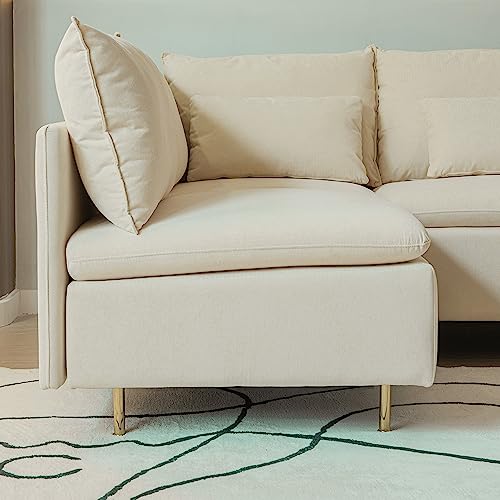 90.9 in L-Shaped Cotton Linen 3-Seater Modular Sofa with 3 Throw Pillows L188
