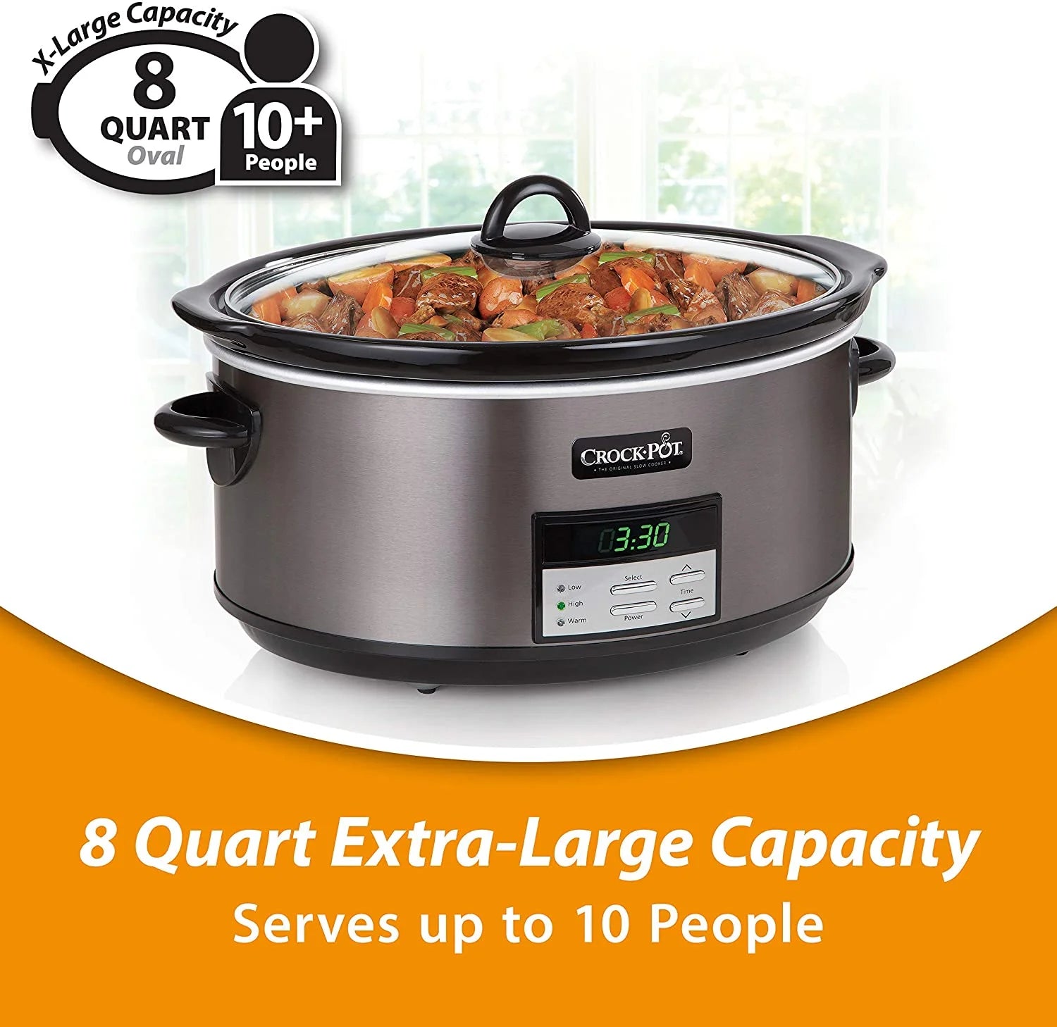 8 Quart Programmable Slow Cooker with Digital Countdown Timer, Black Stainless Steel X91946