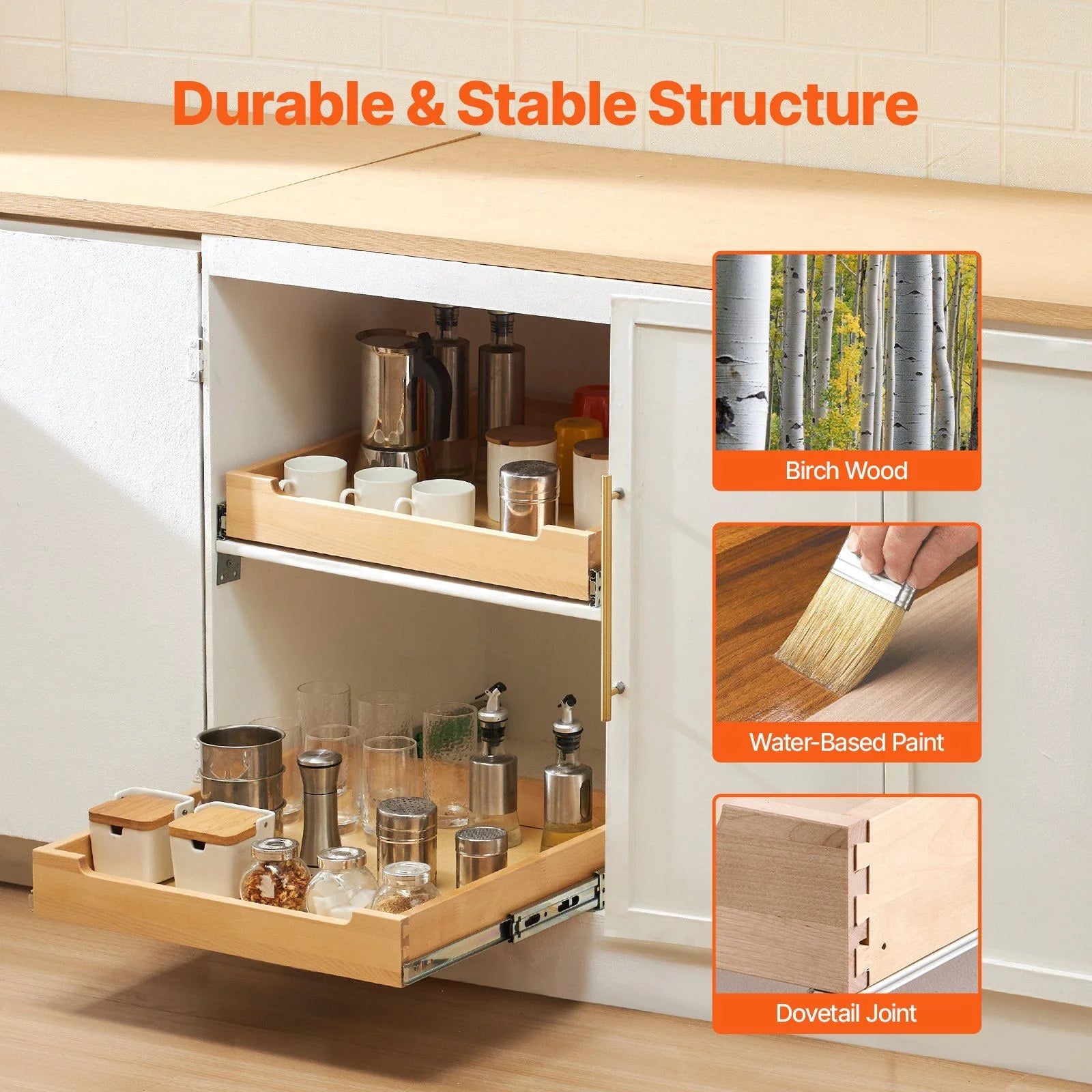 20-inch Wide Wood Drawer, 21-inch Deep, Soft Close Slide Out Shelf W8904