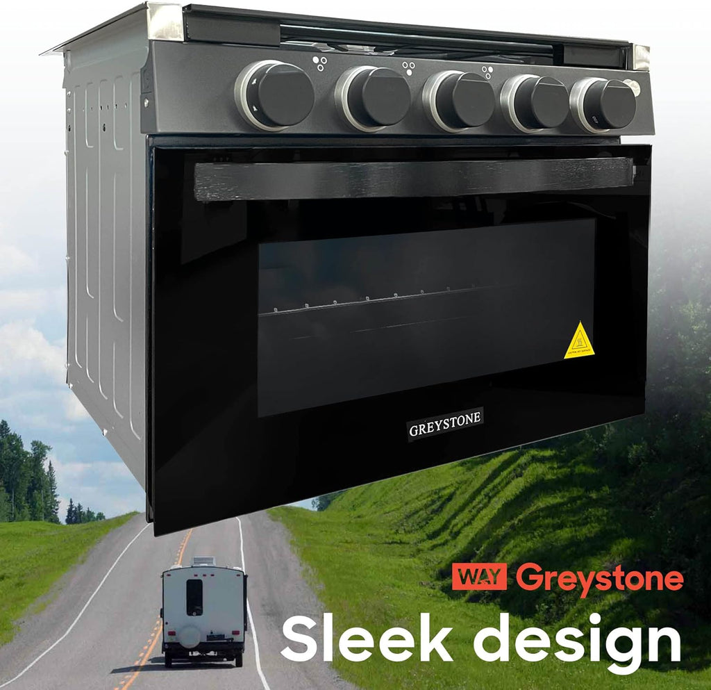 21 Inch 3 Burners RV Gas Range Stove and Oven Combo, Stainless Steel Trim with Black Fixtures C581330