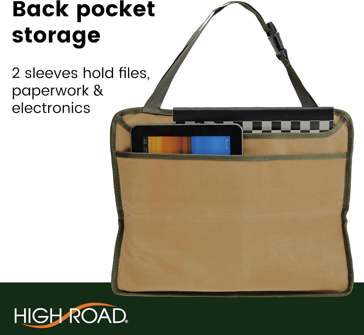 Waxed Nylon Car Front Seat Organizer with Faux Leather Trim (12-pocket) O509745