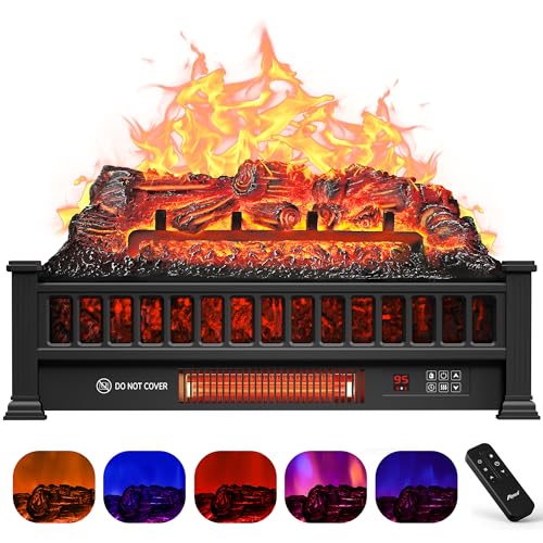 Black 20-Inch Electric Fireplace Logs with Remote Controller E1330