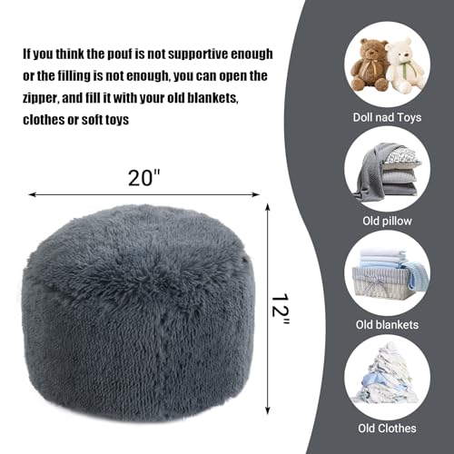 Round Stuffed Plush Faux Fur Pouf Ottoman Q471