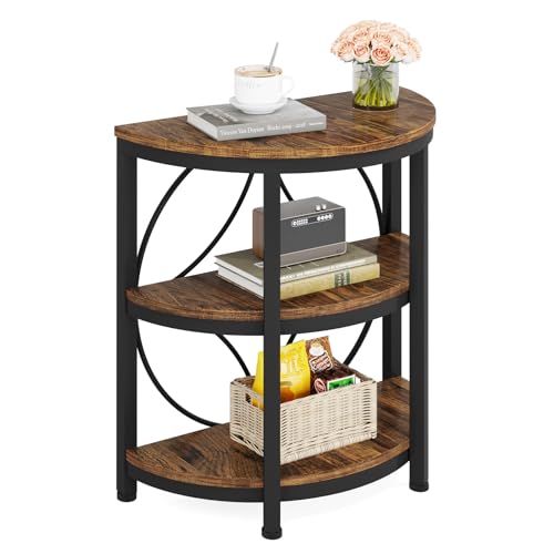 Half Round 3-Tier Narrow Side Table with Metal Frame, Grey I7085