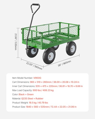 Heavy Duty Steel Garden Cart with 10" Tires and Removable Sides F351730