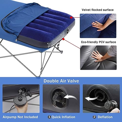 Folding Camping Cot with Inflatable Air Mattress and Carry Bag Y40293