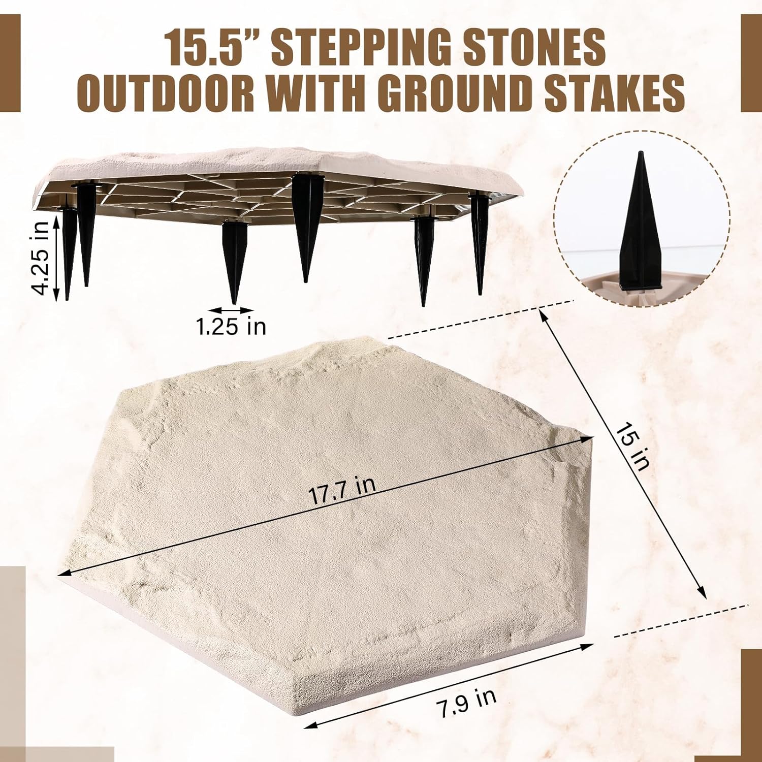 20 Packs 15.5 Inch Resin Beige Stepping Stones with Ground Stakes M8050