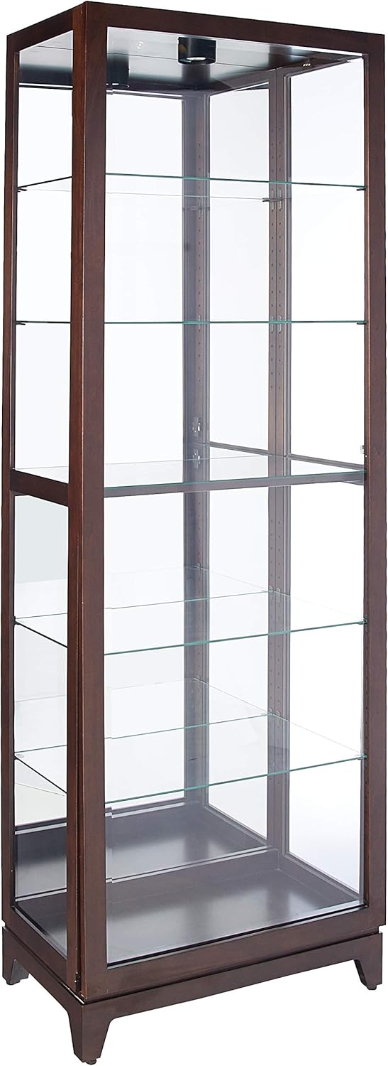 Espresso Curio Cabinet with Five Glass Shelves and Locking Door H365327