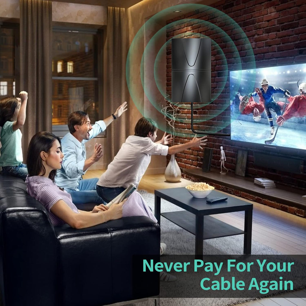 HD TV Antenna, Indoor/Outdoor Digital Antenna up to 400 Miles Range, 360° Reception with Smart Amplifier Signal Booster, 35FT Coaxial Cable F336297