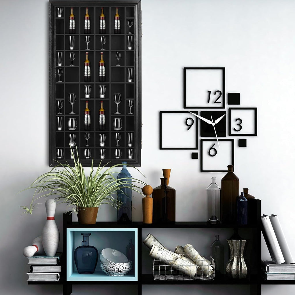 2 Pcs 50 Slots Wood Shot Glass Display Case with Lockable Acrylic Door P9036