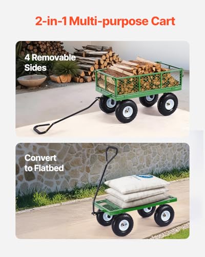 Heavy Duty Steel Garden Cart with 10" Tires and Removable Sides F351730