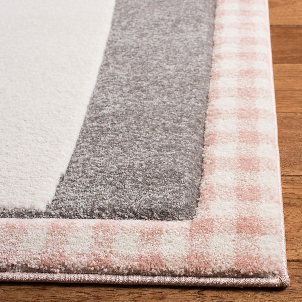 2'3" x 12' Pink & Grey Cat Design Runner Rug F21517