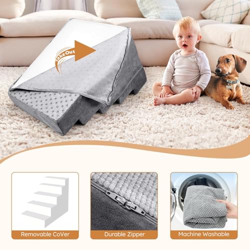 Grey 5-Step High-Density Foam Dog Stairs X183