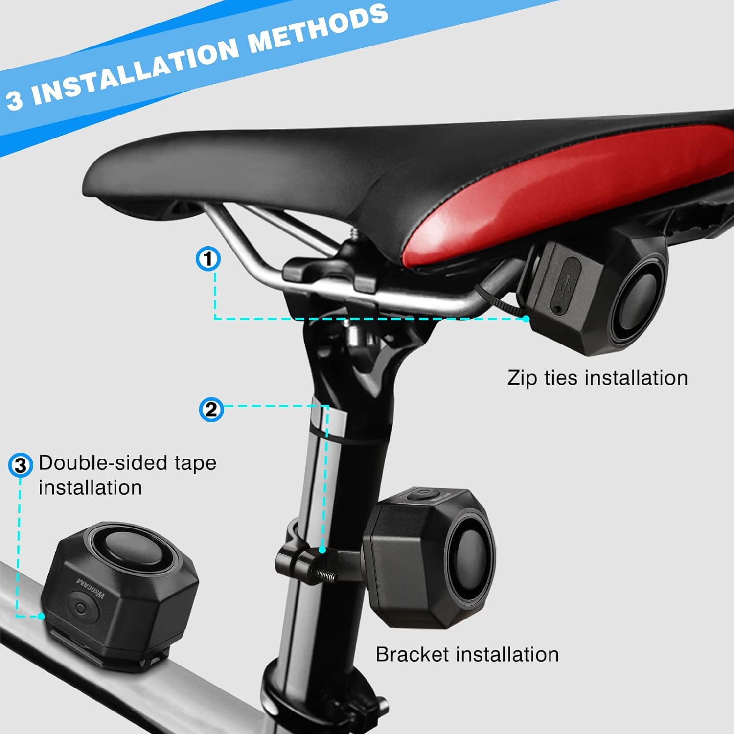 USB Rechargeable Bike Alarm with Remote, 110dB Wireless Anti Theft Vibration Motion Sensor Waterproof Bicycle Alarm U3527