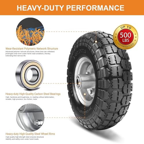 10 Inch 2 Pack Solid Rubber Flat Free Tire and Dolly Wheel with 5/8" Axle L351886