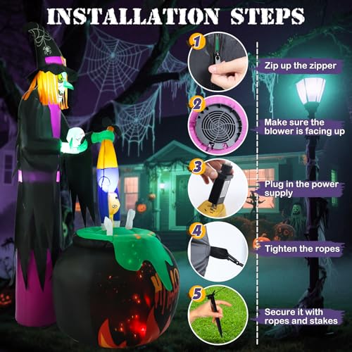 8ft Halloween Inflatable Witch Yard Decor with Built-in LED Lights Z866158
