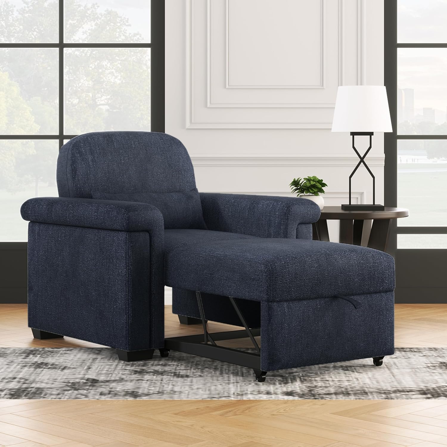 Dark Blue Convertible Sleeper Chair Sofa Bed with Pillow C605