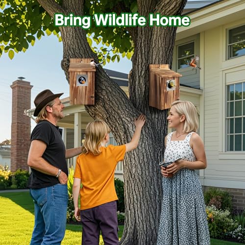 2 Pack Carbonized Wooden Bird Houses with Metal Predator Guard Y783